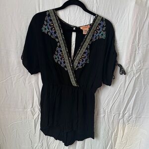 Flying Tomato Black Embroidered Romper